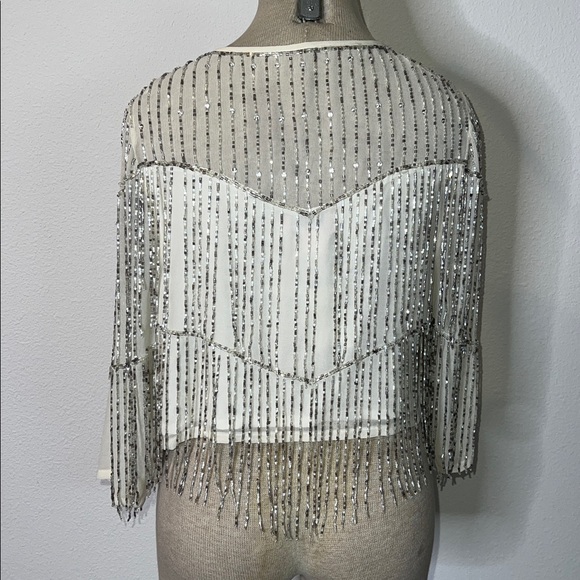 Miss Selfridge Fringe Beaded Shrug Evening Jacket - Picture 2 of 5